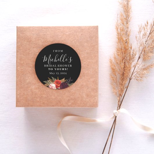 Zwart Boho Bloemen Vrijgezellenfeest Ronde Sticker