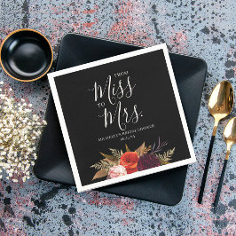 Zwart Boho Bloemen Vrijgezellenfeest Servet