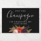 Zwart Boho Bloemen Vrijgezellenfeest Sparkling Wijnetiket (Enkel label)