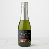 Zwart Boho Bloemen Vrijgezellenfeest Sparkling Wijnetiket (Voorkant)