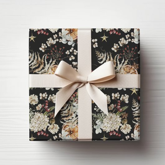 Zwart Boho Botanisch Cadeaupapier