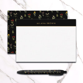 Zwart Boho Chic Wildflower Patroon Notitiekaartje