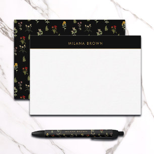 Zwart Boho Chic Wildflower Patroon Notitiekaartje