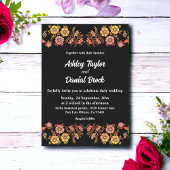 Zwart Boho Neon Rozen Romantisch Bloemen Bruiloft Kaart