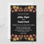 Zwart Boho Neon Rozen Romantisch Bloemen Bruiloft Kaart (Voorkant)