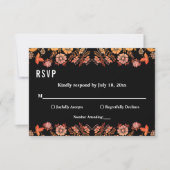 Zwart Boho Neon Rozen Romantisch Bloemen Bruiloft RSVP Kaartje (Voorkant)