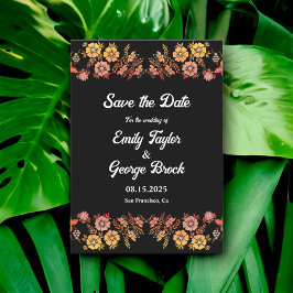 Zwart Boho Neon Rozen Romantisch Bloemen Bruiloft Save The Date