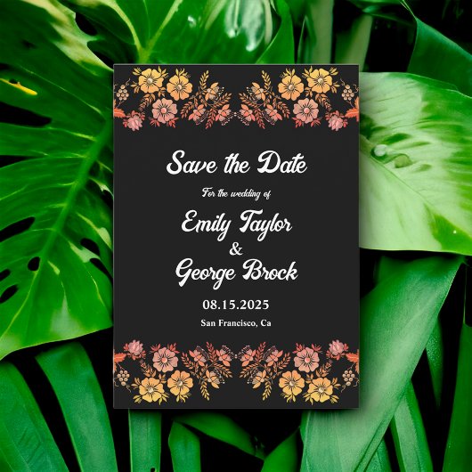 Zwart Boho Neon Rozen Romantisch Bloemen Bruiloft Save The Date