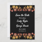 Zwart Boho Neon Rozen Romantisch Bloemen Bruiloft Save The Date (Voorkant)