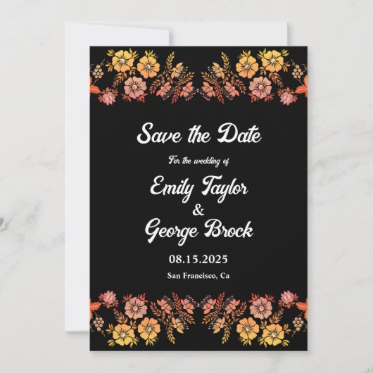 Zwart Boho Neon Rozen Romantisch Bloemen Bruiloft Save The Date (Voorkant)