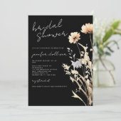 Zwart Boho Wildflower Chic Vrijgezellenfeest Kaart (Staand voorkant)