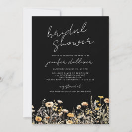 Zwart Boho Wildflower Elegant Vrijgezellenfeest Kaart