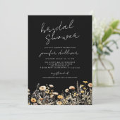 Zwart Boho Wildflower Elegant Vrijgezellenfeest Kaart (Staand voorkant)