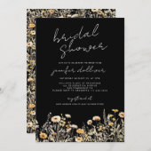 Zwart Boho Wildflower Elegant Vrijgezellenfeest Kaart (Voorkant / Achterkant)