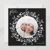 Zwart Boho Wildflower Kerstmis Fotoplein Feestdagenkaart (Voorkant)