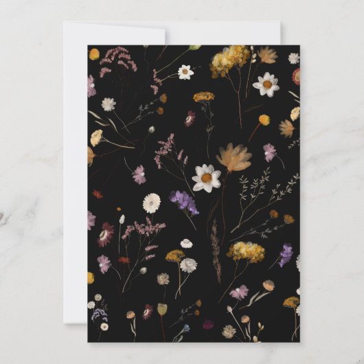 Zwart Boho Wildflower Tafel Zitplank Kaarten (Achterkant)