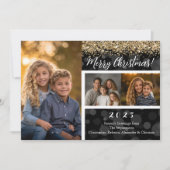 Zwart Bokeh Goud Glitter 3-foto Vrolijk Kerstfeest Feestdagenkaart (Voorkant)