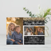Zwart Bokeh Goud Glitter 3-foto Vrolijk Kerstfeest Feestdagenkaart (Staand voorkant)