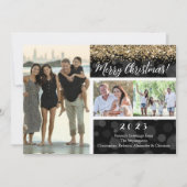 Zwart Bokeh Goud Glitter 3-foto Vrolijk Kerstfeest Kaart (Voorkant)