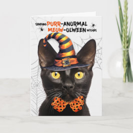 Zwart Bombay Halloween Kat PURRanormal MEOWolween Feestdagen Kaart