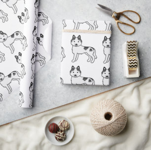 Zwart Bont Siberische Husky Cute Hond Patroon Cadeaupapier