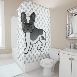 Zwart Bonte Franse Bulldog Schattige Cartoon Hond Douchegordijn