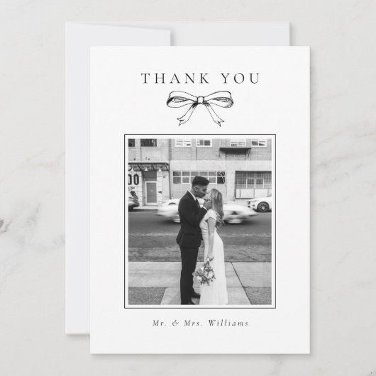  zwart boog foto platte bruiloft bedankkaart (Voorkant)