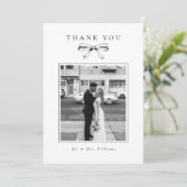  zwart boog foto platte bruiloft bedankkaart (Staand voorkant)
