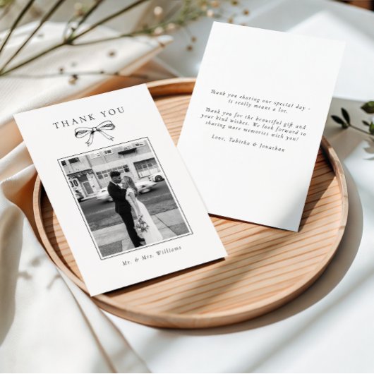  zwart boog foto platte bruiloft bedankkaart