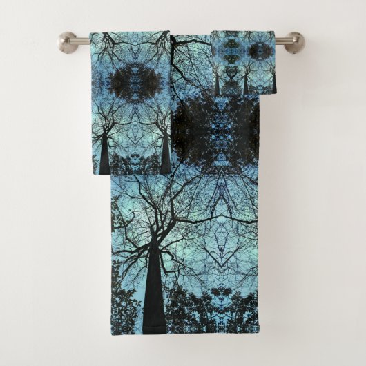 Zwart boomtak Abstract blauw badhanddoek set Bad Handdoek (Insitu)