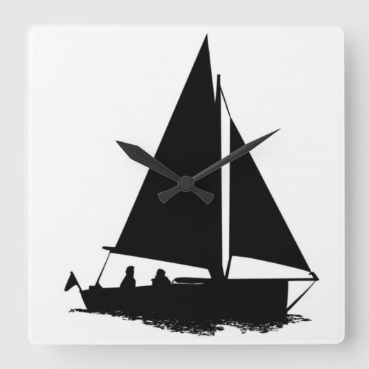 zwart bootsilhouet vierkante klok (Voorkant)