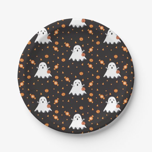 Zwart Bord Halloween Ghost Pattern (Voorkant)