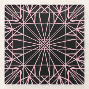 Zwart & Bord Roze Geometrische Symmetrie Glazen Onderzetter