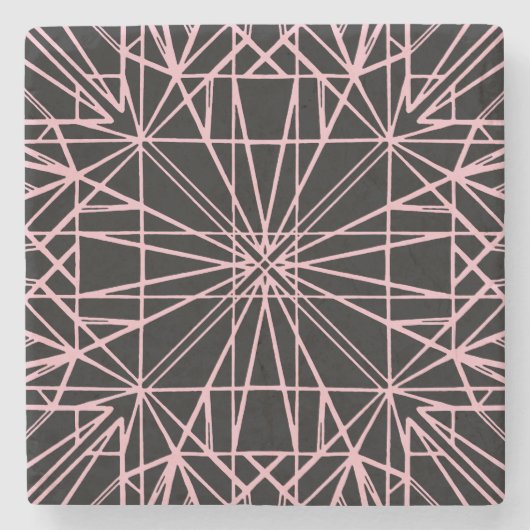 Zwart & Bord Roze Geometrische Symmetrie Stenen Onderzetter (Voorkant)