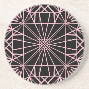 Zwart & Bord Roze Geometrische Symmetrie Zandsteen Onderzetter