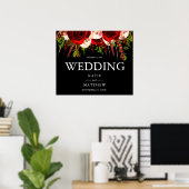 Zwart Bordeaux Bloem Boho Welkom bij onze bruiloft Poster (Thuiskantoor)