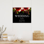 Zwart Bordeaux Bloem Boho Welkom bij onze bruiloft Poster (Keuken)