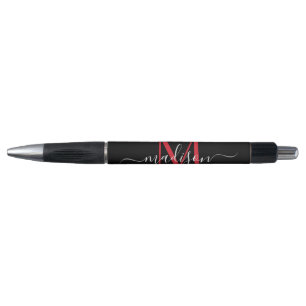 Zwart bordeaux rood monogram scriptnaam Stijlvol Pen