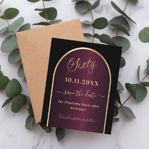 Zwart bordeauxrood 60e verjaardag budget save the  flyer
