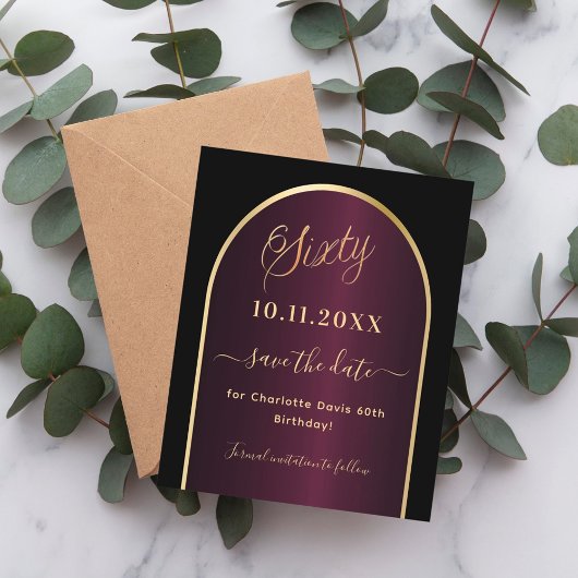 Zwart bordeauxrood 60e verjaardag budget save the flyer