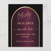 Zwart bordeauxrood 60e verjaardag budget save the flyer (Voorkant)