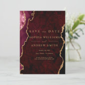 Zwart & bordeauxrood goud modern Save the Date Kaart (Staand voorkant)