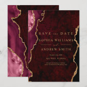 Zwart & bordeauxrood goud modern Save the Date Kaart (Voorkant / Achterkant)
