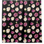 Zwart bordeauxrood roze Waterverf bloemig Douchegordijn (Voorkant)