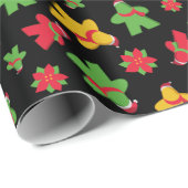 Zwart bordspel meeple kerstpatroon cadeaupapier (Rol Hoek)