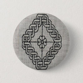 Zwart borduurwerk knoop ronde button 5,7 cm