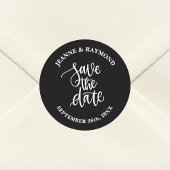 Zwart Borstel Lettered Custom Wedding Sla de datum Ronde Sticker
