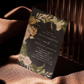 Zwart  bos bloemenvaren bruiloft + QR Kaart