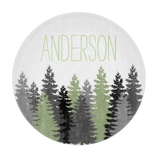 Zwart bos Bossen Pine Tree Aangepaste naam Snijplank (Voorkant)