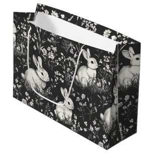 Zwart Bos Konijn Botanisch Patroon Groot Cadeauzakje